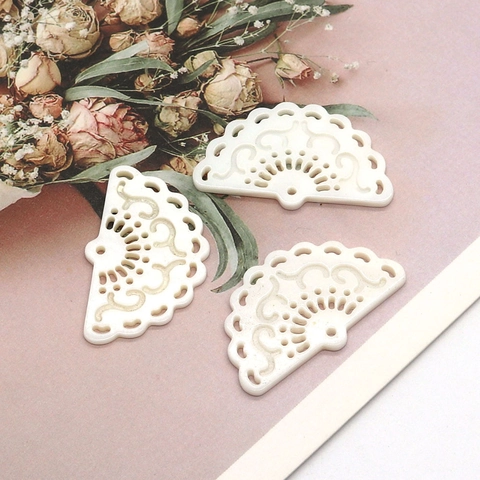Natural White Shell Fan Shaped Carved Pendant Hollow Out Cloud Pattern DIY Jewelry Making Pendant Only Without Chain