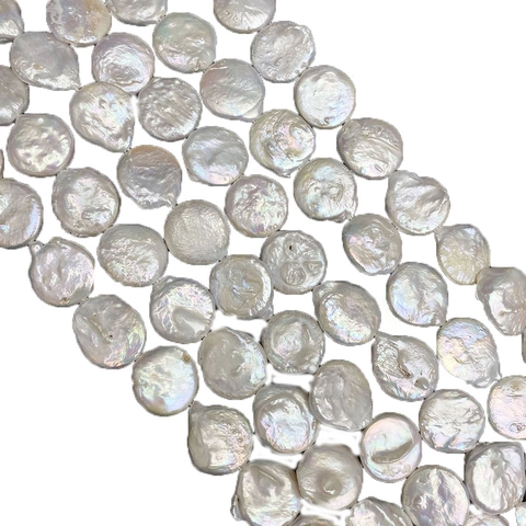 18mm Natural Freshwater Pearl Baroque Coin Beads Button Shape Iridescent Loose Pearl Strand For DIY Jewelry Making