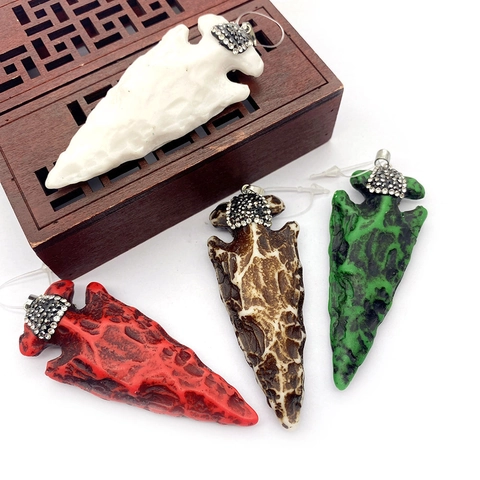 Colgante de Punta de Flecha de Resina Bohemio Vintage Con Adorno de Strass Estilo Tribal Étnico Textura de Piedra para Fabricación de Joyas DIY