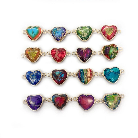 Connettore per Pendente in Pietra dell'Imperatore a Forma di Cuore Doppio Occhiello Diaspro Imperiale Naturale per DIY