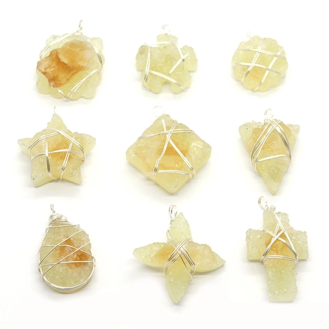 Handmade Wire Wrapped Resin Natural Stone Crystal Pendants Geometric Star Heart Teardrop Shape Charms For DIY Jewelry Making Accessories
