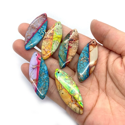 Natural Stone Marquis Shape Imperial Jasper Pendant Multicolor Spindle Gemstone For DIY Jewelry Making Findings Pendant Only