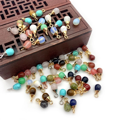 Natural Stone Water Drop Pendant DIY Jewelry Making Accessories Vintage Bohemian Teardrop Charm With Gold Silver Metal Cap
