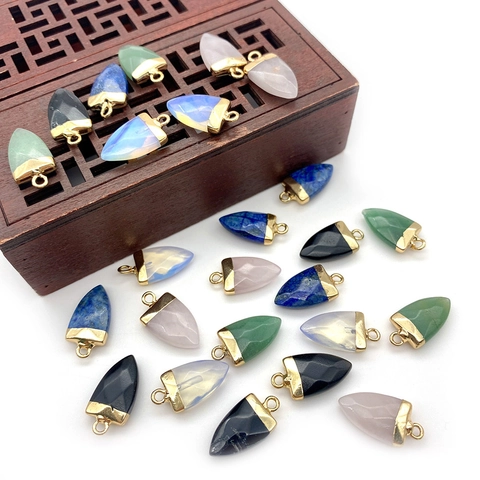 Colgante de Cono Puntiagudo de Piedra Natural Tapa de Oro Galvanizado Dije de Cristal Curativo Punta de Flecha para Joyería DIY