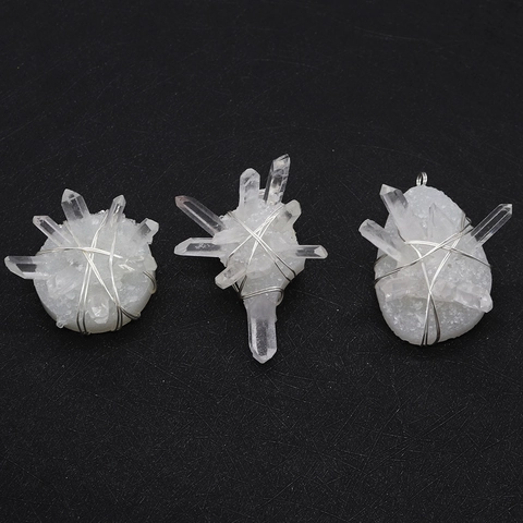 Natural White Crystal Cluster Pendant Wire Wrapped Irregular Shape Stone Charm For DIY Jewelry Necklace Making Accessory