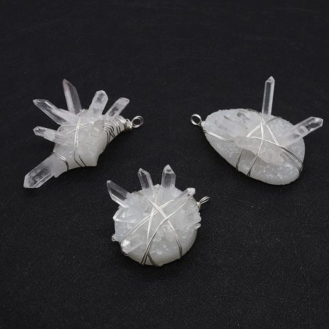 Natural Clear Quartz Crystal Cluster Hand Wrapped Wire Pendant Irregular Stone For DIY Necklace Jewelry Making Accessory