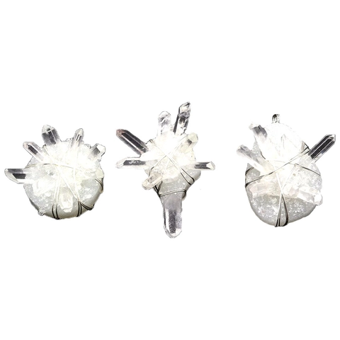Natural Freshwater Pearl Clear Quartz Cluster Wire Wrapped Pendant Round White Crystal Silver Wire Wrap DIY Jewelry Accessory