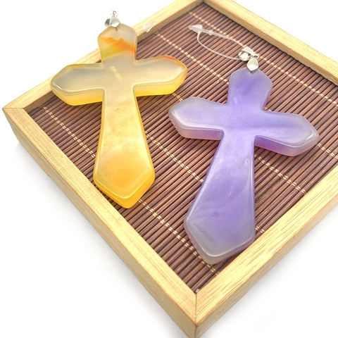 Naturstein Achat Kreuz Anhänger Für DIY Schmuck Herstellung Poliert Halbedelstein Religiöser Charm Mit Metallbügel