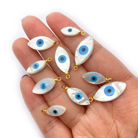 Natural White Shell Evil Eye Pendant Gold Plated Alloy Marquee Mother of Artificial Pearl Charms For DIY Jewelry Making Findings