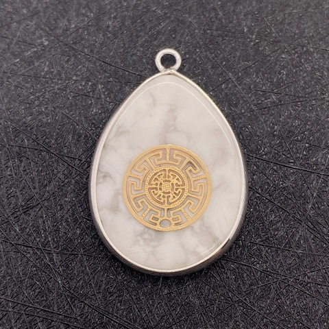 Natural White Turquoise Teardrop Pendant Alloy Gold Plated Pattern For DIY Necklace Jewelry Making Accessory Vintage Style