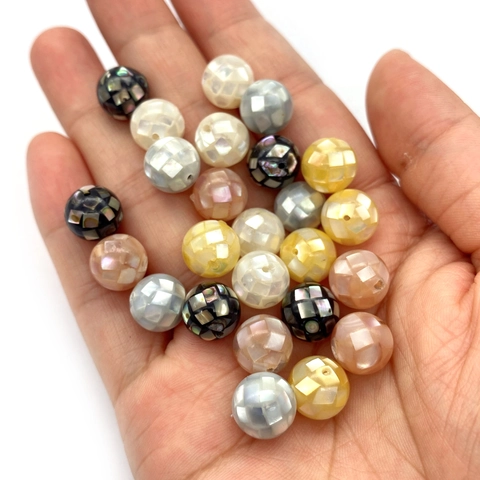 Perles Rondes en Mosaïque de Coquillage Naturel Charmes Pendentifs Sphériques Irisés pour la Fabrication de Bijoux Collier Bracelet DIY