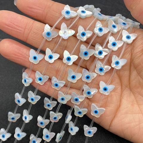 Natürliche Meeresmuschel Schmetterling Lose Künstliche Perlen Mit Bösem Blick Muster Perlmutt Zwischenperlen Für DIY Schmuckherstellung Zubehör