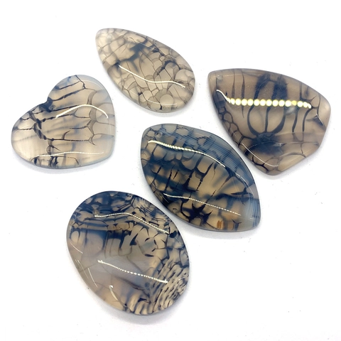 Natural Dragon Vein Agate Stone Heart Water Drop Oval Shape Pendants Grey Polished Mineral Stones DIY Jewelry Accessories