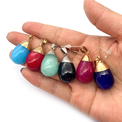 Natural Stone Teardrop Pendant Alloy Electroplated Waterdrop Charm For DIY Jewelry Making Necklace Accessories Women Gift