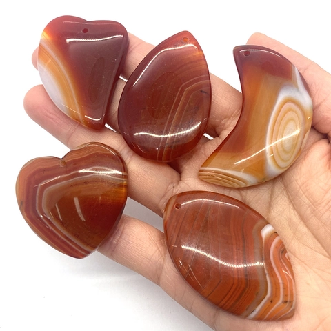 Natural Banded Agate Pendants For DIY Jewelry Making Heart Crescent Moon Water Drop Shape Sardonyx Stone Charm Jewelry Craft