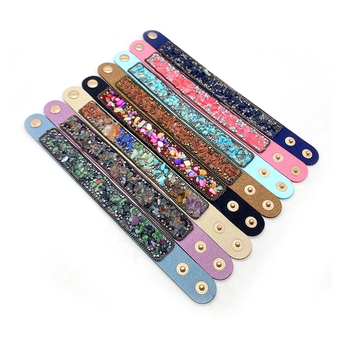 Pulsera Ancha de Cuero con Incrustaciones de Piedras Naturales de Estilo Bohemio para Mujer Brazalete Étnico Vintage Ajustable Joyería