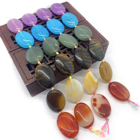 Mixed Natural Stone Oval Beads Polished Smooth Direct Hole Loose Beads For DIY Jewelry Making Bracelet Necklace Accessories