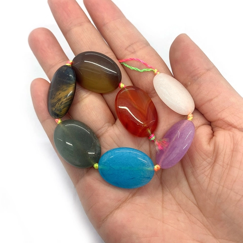 Mixed Natural Stone Oval Beads Polished Smooth Direct Hole Loose Beads For DIY Jewelry Making Bracelet Necklace Accessories