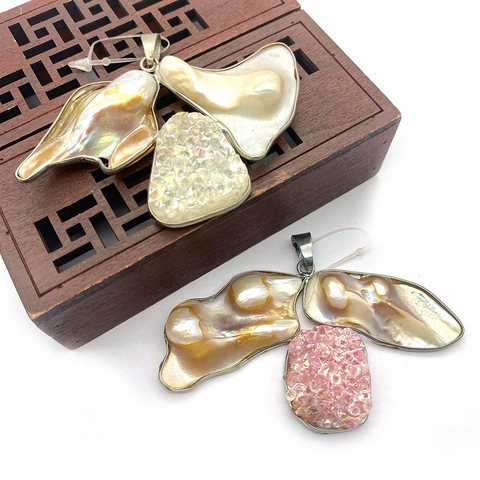 Unregelmäßiger Anhänger Mit Natürlicher Künstliche Barockperle Und Druzy Kristall Für DIY Halskette Schmuckherstellung Galvanisierter Vintage Stil Damen Accessoires