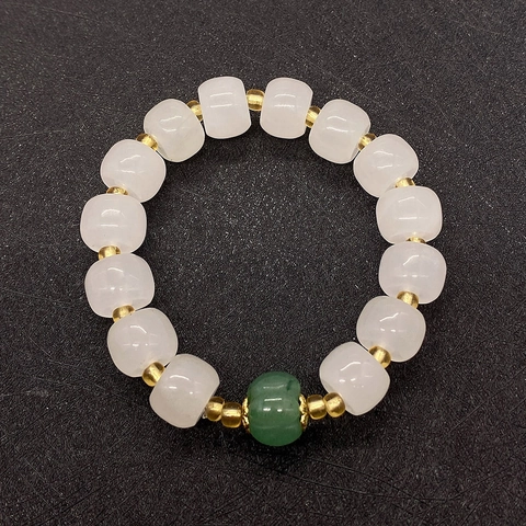 Natural White Jade Barrel Beads With Green Pumpkin Bead For DIY Jewelry Making Bracelets Elegant Stone Craft Accessories