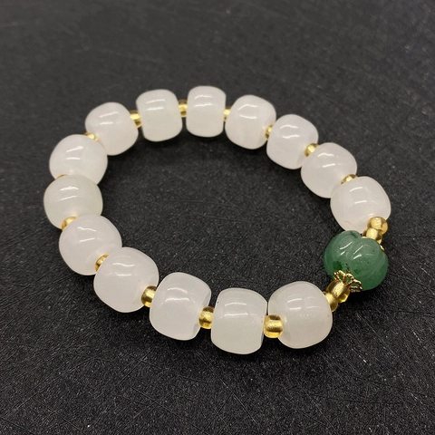 Natural White Jade Barrel Beads With Green Pumpkin Bead For DIY Jewelry Making Bracelets Elegant Stone Craft Accessories