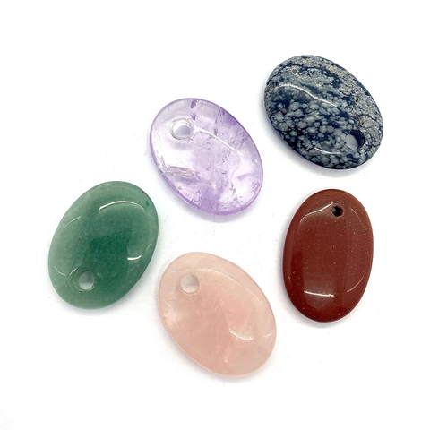 Natural Stone Oval Pendant Green Aventurine Amethyst Rose Quartz Polished Charm For DIY Jewelry Making Elegant Women Gift