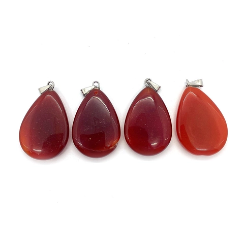 Natural Red Agate Teardrop Pendant Only (Without Chain) Polished Gemstone Charm With Silver Bail For DIY Necklace Jewelry Making Gift