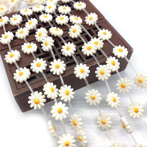 Natural Shell Daisy Flower Beads White Floral Yellow Center Loose Beads For DIY Jewelry Making Crafts Necklaces Bracelets