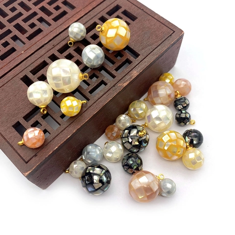 Natural Sea Shell Mosaic Sphere Pendants With Gold Metal Loop Round Ball Connector For DIY Jewelry Making Accessories