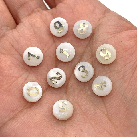 Natural Shell Flat Round Loose Beads With Gold Arabic Number Zero To Nine Mother Of Artificial Pearl DIY Jewelry Making Accessories