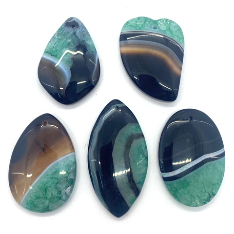 Natural Striped Agate Stone Pendant Charms For DIY Jewelry Making Polished Semi-Precious Stone Mixed Shapes For Necklace Accessories