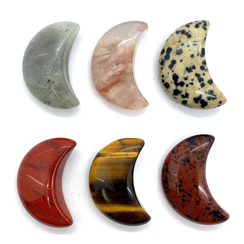 Natural Stone Crescent Moon Beads For Jewelry Making DIY Tiger's Eye Dalmatian Jasper Polished Healing Stone Accessories