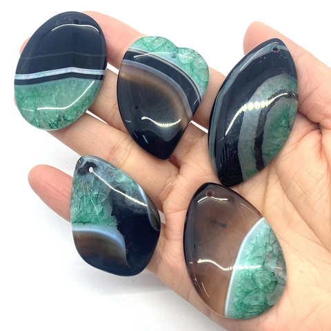 Natural Striped Agate Stone Pendant Charms For DIY Jewelry Making Polished Semi-Precious Stone Mixed Shapes For Necklace Accessories