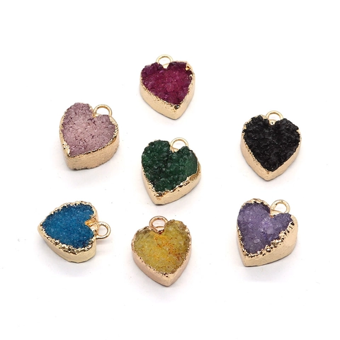 Heart Shaped Druzy Pendants Natural Stone Crystal With Electroplated Gold Edging For DIY Jewelry Making Necklace Pendants Women Accessories