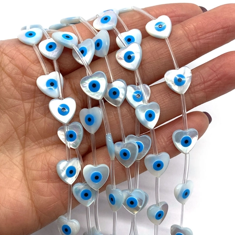 Natural Heart Shaped Shell Beads Evil Eye Nazar Mother Of Pearl Loose Beads For DIY Bracelet Necklace Jewelry Making