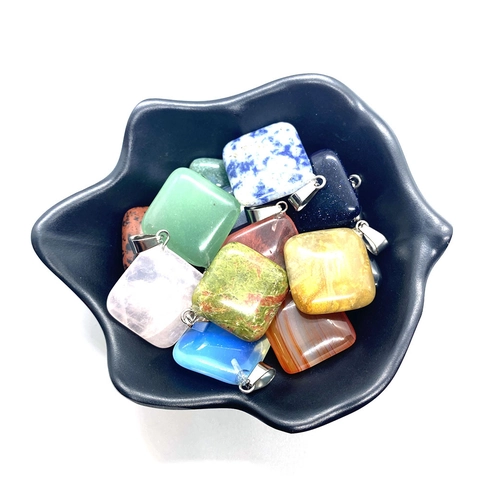 Square Natural Stone Pendant Only Without Chain With Silver Color Metal Bail For DIY Necklace Jewelry Making Accessorie