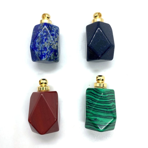 Pendente Bottiglia di Profumo e Olio Essenziale in Pietra Naturale Sfaccettata Con Tappo in Metallo Oro Argento Per DIY