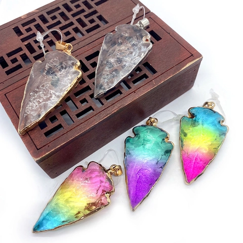 Colgante de Punta de Flecha de Cristal de Piedra Natural Color Degradado Con Borde Dorado Estilo Bohemio Para Fabricación de Joyas DIY Collares Mujer Hombre Solo Colgante (Sin Cadena)