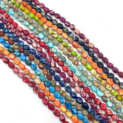 Natural Stone Imperial Jasper Turquoise Beads 6x8mm Oval Flat Loose Beads For DIY Jewelry Making Necklace Bracelet Supply
