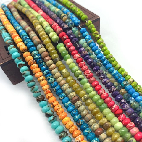 Cuentas de Piedra Natural Jaspe Imperial Turquesa Cuentas Espaciadoras de Disco Rondelle Para Fabricación de Joyas DIY Collar Pulsera Mujeres Estilo Étnico Cuentas de Piedras Preciosas