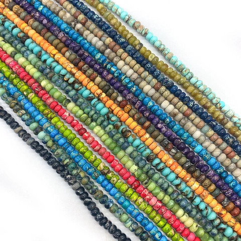 Natural Imperial Stone Turquoise Loose Beads Flat Round Abacus Spacer Beads Marbled Texture DIY Jewelry Making Findings Handmade Crafts Supplies