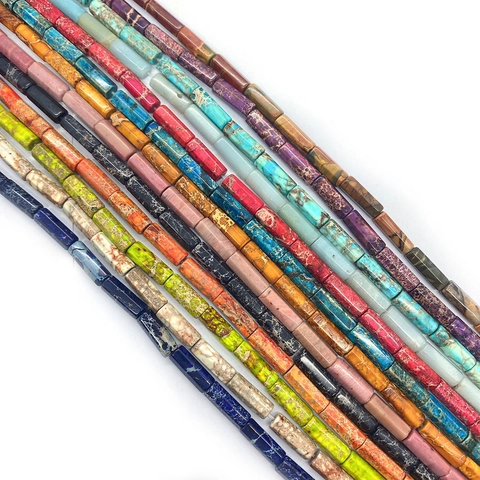 Natural Imperial Jasper Stone Cylinder Beads 5x13mm Tube Gemstone Spacer Beads For DIY Jewelry Making Bracelet Necklace Accessories