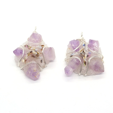 Natural Amethyst Crystal Cluster Pendant Freshwater Pearl Wire Wrapped Irregular Stone Pendants For Jewelry Making DIY Handcrafted Women Gift