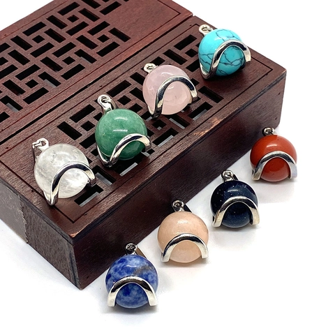 Natural Stone Round Ball Pendant Polished Semi-Precious Gemstone DIY Necklace Bracelet Jewelry Making Accessories For Women Men
