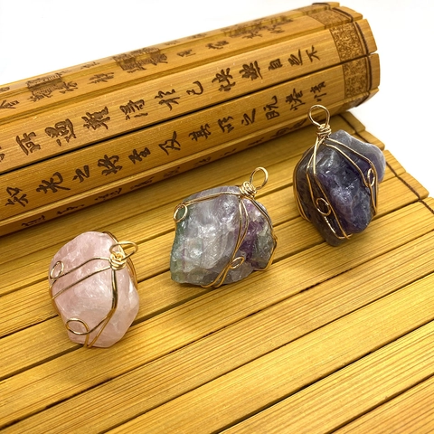 Naturstein Handdrahtgewickelt Unregelmäßiger Rohkristall Anhänger Für Schmuckherstellung DIY Amethyst Rosenquarz Anhänger Ohne Kette