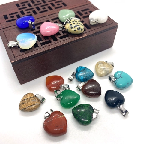 Heart Shaped Natural Stone Pendant For DIY Jewelry Making Malachite Agate Gemstone Heart Charm For Necklace Bracelet Accessory