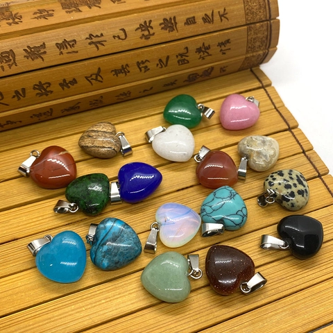 Heart Shaped Natural Stone Pendant For DIY Jewelry Making Malachite Agate Gemstone Heart Charm For Necklace Bracelet Accessory