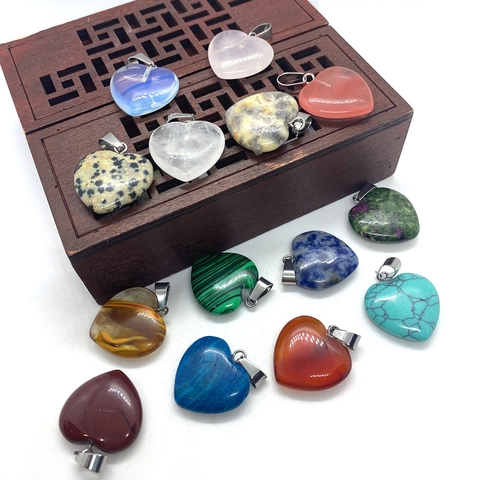 Colgante Corazón de Piedra Natural Con Cierre de Aleación Dijes de Piedra Preciosa en Forma de Corazón Para Fabricación de Joyas DIY Collares Fiesta Boda Accesorios