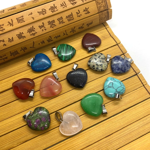 Colgante Corazón de Piedra Natural Con Cierre de Aleación Dijes de Piedra Preciosa en Forma de Corazón Para Fabricación de Joyas DIY Collares Fiesta Boda Accesorios