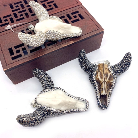 Colgante de Cabeza de Toro Bohemio de Acrílico con Diamantes de Imitación para Fabricación de Joyas DIY Accesorios Mujer